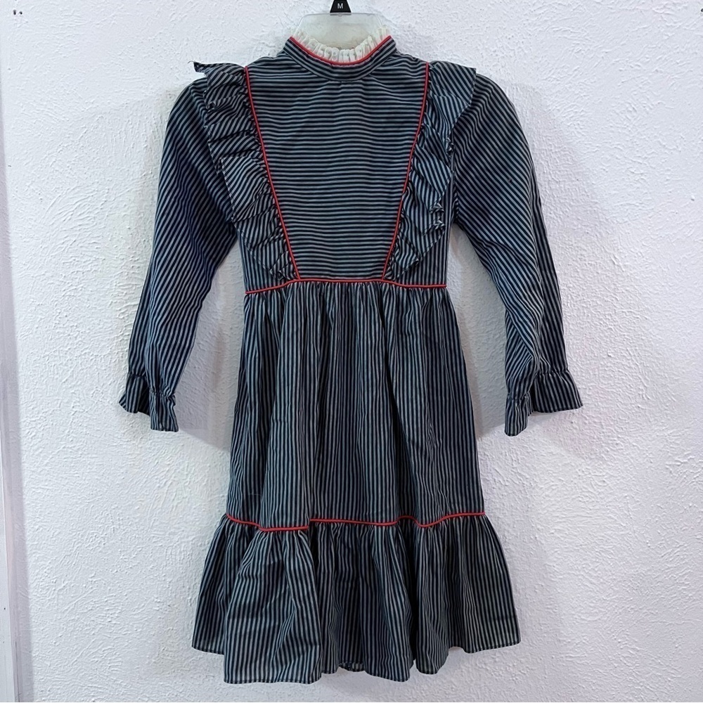 Vintage Rare Editions blue striped ruffle dress